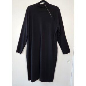 Lauren Ralph Lauren 100% Merino Wool Black Long Sleeve Mock Neck Midi Dress, 2XL